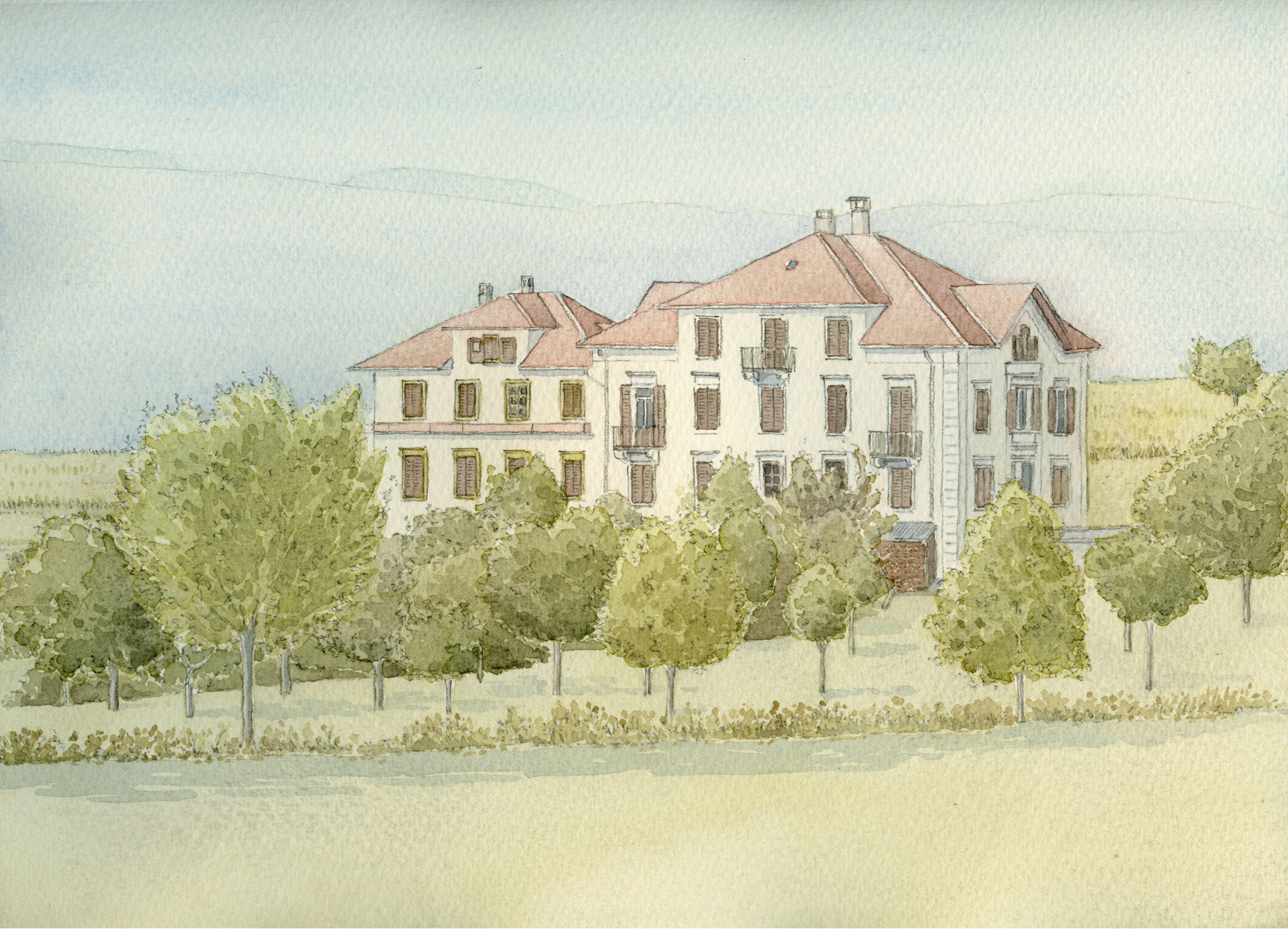 Augstholz Aquarell Anwesen von vorne
